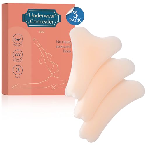 Invisible Silicone Pads for Women ? Reusable Seamless Inserts | Smooth Front Guard for Leggings, Swimwear & Activewear (3 Pack) Beige