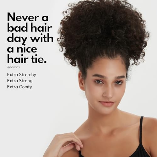 Extra Long Hair Tie for Thick and Curly Hair - Elastic Ponytail Holders for Women or Men, No Metal Bands, Long-Lasting Braids Accessories, 12 Count, Black