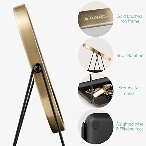 Navaris Magnifying Table Top Mirror - Double-Sided 1x/3x Magnification Vanity Makeup Mirror with Tray - For Bathroom, Bedroom, Desk - Black and Gold