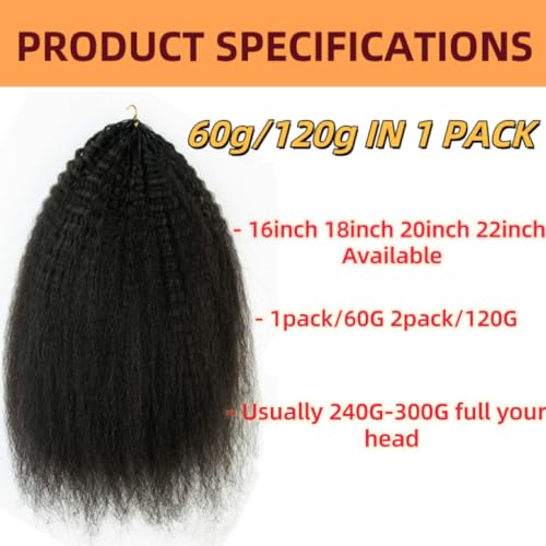 Kinky Straight Feather Crochet Hair Braid Human Hair Extensions Knotless Pre-Separated Crochet Hair Extensions Human Hair Natural Color 18inch 120g