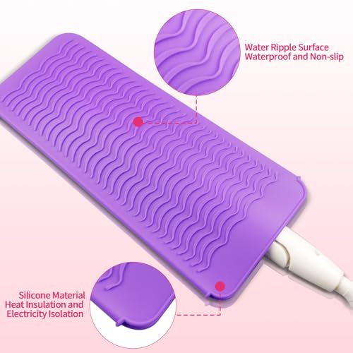 Heat Gloves for Hair Styling, 2PCS Heat Resistant Gloves and Silicone Mat Pouch for Curling Irons, Hair Straighteners, and Flat Irons