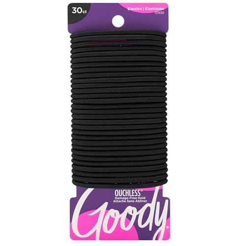 Goody Ouchless Hair Elastics ? No Pull, No Breakage, Tangle-Free Hold for Thick, Curly, Coily & Textured Hair ? 30 Count, Black, Long-Lasting Ponytail Holders for Women & Men