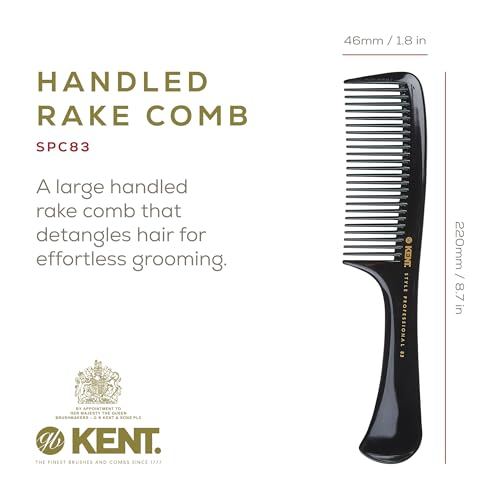 Kent SPC83 Black Salon-Style Barber Comb and Dressing Cutting Detangler with Wide Teeth - Professional Barber Wide Tooth Comb for Styling for Medium and Thick. Ergonomic Grip for Daily Use.