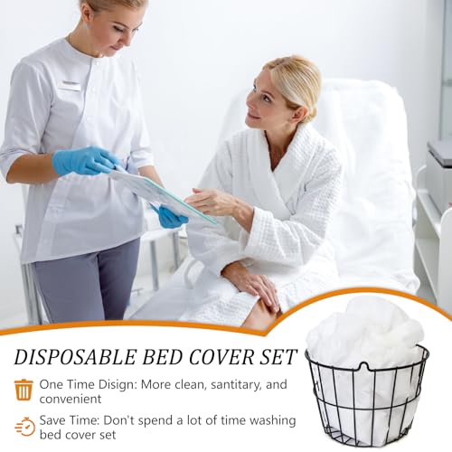 Eviqei 60 Pcs Disposable Fitted Massage Table Sheet Set - 30 Pcs Breathable Spa Bed Sheets and 30 Pcs Face Cradle Covers/Headrest Covers