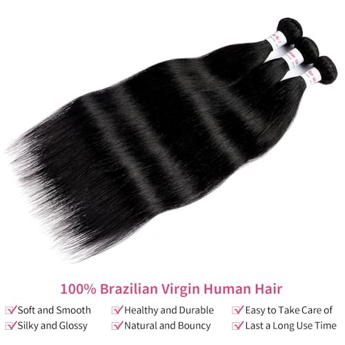 12A Straight Bundles Human Hair 22 24 26 Inch 100% Unprocessed Brazilian Virgin Hair Bundles Straight Hair 3 Bundles Weave Bundles Human Hair Extension