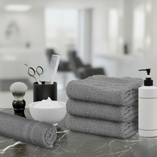 24 Pack Dark Grey Hand Towels 100% Cotton Spa Towel ? 16x27 inches Highly Absorbable Facial Towels Gym, Hair, Face, Bulk Small Towels (Not Bleach Proof)