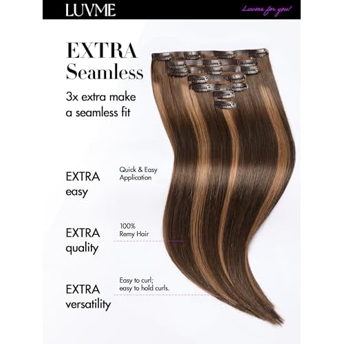 LUVME Straight Seamless 20inch 110g 7Pcs Clip in Hair Extensions Full Max Remy Human Hair Extensions, Highlight Color 100% Real Soft