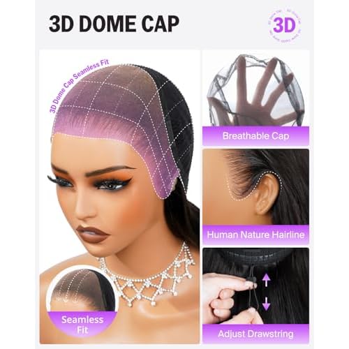 Glueless 13x6 Lace Front Wigs Human Hair 220% Density Straight Wigs Human Hair Ear-to-Ear HD Lace Frontal Pre Plucked Pre Cut Bleached Drawstring Wig 20 Inch