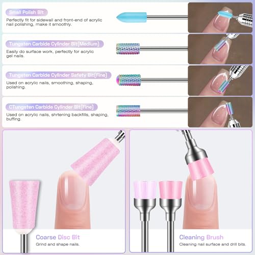30PCS Nail Drill Bits Set with Holder Case, 3/32 Inch Professional Efile Cuticle Nail Bits for Nail Drill, Ceramic Diamond Carbide Drill Bits for Acrylic Gel Removal Polish Nail Tech (Purpe)