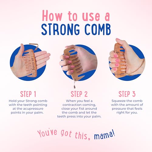 Mama Natural Strong Birth Comb - Labor Comb With Wide Teeth (1 Piece) - Wood Comb For Pregnancy Contractions - Birth Comb for Labor Pain & Pregnancy Gifts - Labor And Delivery Essentials Hand Comb