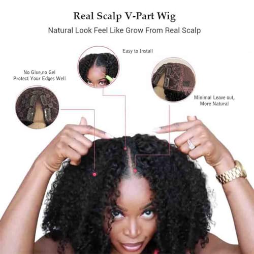 Afro Kinky Curly V Part Wig Human Hair Brazilian Virgin Upgrade U Part Wigs Glueless Afro Curly 180 Density Vpart Wig No Leave Out For Black Women 22Inch
