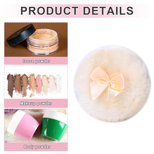 4Pcs Large Fluffy Powder Puff, White Powder Puff, Powder Puffs for Face powder, Ultra Soft Body Powder Puff, Soft Face Body Powder Puff, Washable Reusable Makeup Puffs(White/Beige)