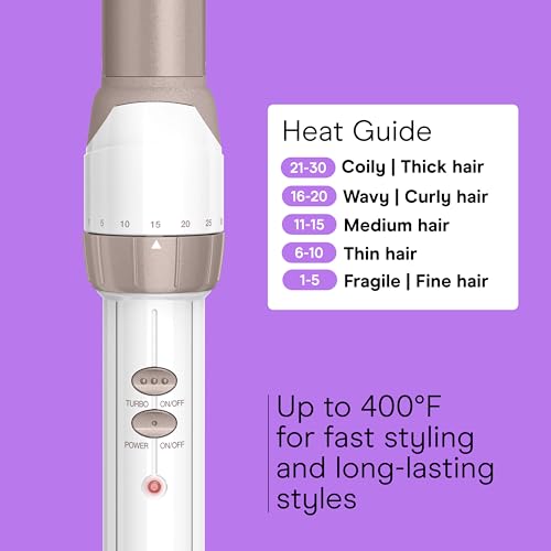 Conair Double Ceramic 1-Inch Curling Wand with Claw Clip, Produces Flawless Waves, Curling Iron for Use on Medium and Long Hair, 30 Heat Setting Curling Iron, White