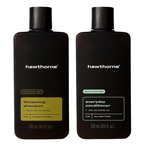 Hawthorne Thicker Hair Shampoo and Conditioner Set. Men¡¯s All Natural Shampoo and Conditioner Set with Thickening Shampoo and Everyday Conditioner. Sulfate Free, Paraben Free. 8 Fl Oz Each.