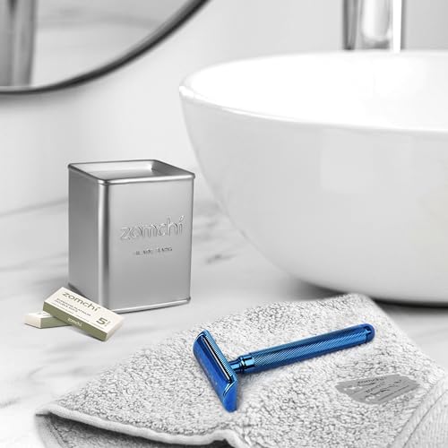 ZOMCHI Double Edge Safety Razor for Men & Women, [New Version 2.0 ] Metal Razor with 10 Double Edge Safety Razor Blades, Single Blade Razor ? Noble Blue