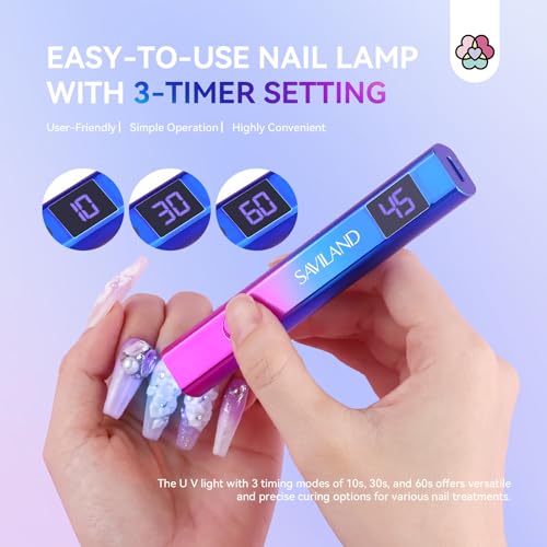 SAVILAND U V Light for Nails ? Handheld U V Lamp for Gel Nails LED Nail Lamp Portable Mini Nail Dryer for Curing Gel Polish Glue USB Nail Art for Home DIY Manicure (12W)