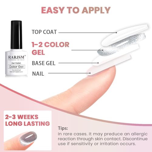 RARJSM Cat Eye Gel Nail Polish Set 6 Pcs Magnetic Sparkle Diamond Glitter Nude Pink Light Purple Red Silver Sheer Pink Velvet Ice Jelly Gel Polish with Magnet Stick UV LED Curing Requires Soak Off