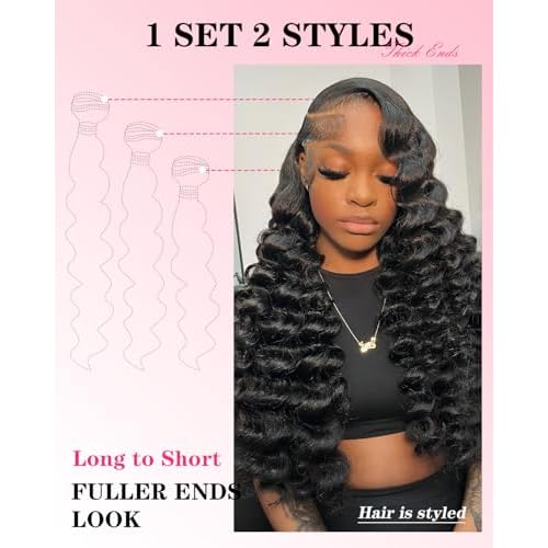 Loose Wave Bundles Human Hair with 5x5 Closure, (14 16 18+12) 12A 100% Real Human Hair Loose Deep Wave Bundles with Closure 5x5 Natural Color Unprocessed Brazilian Virgin Human Hair Extension