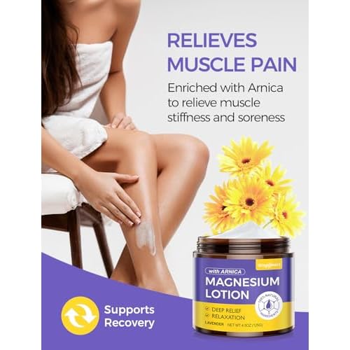 Natural Magnesium Lotion for Sleep & Pain Relief - Soothing Topical Magnesium Cream with Arnica, Shea Butter & Coconut Oil - Muscle Relaxation, Calming & Hydrating - Safe for Kids