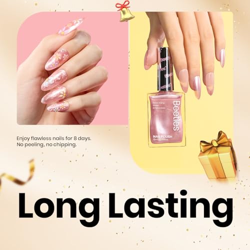 Beetles Pink Nail Polish - 15ML Quick Dry Nail Polish Romantic Reverie Pink Rose Pearl Nail Lacquer Shimmer Fingernail Polish Art Effect for Nail Salon-Quality