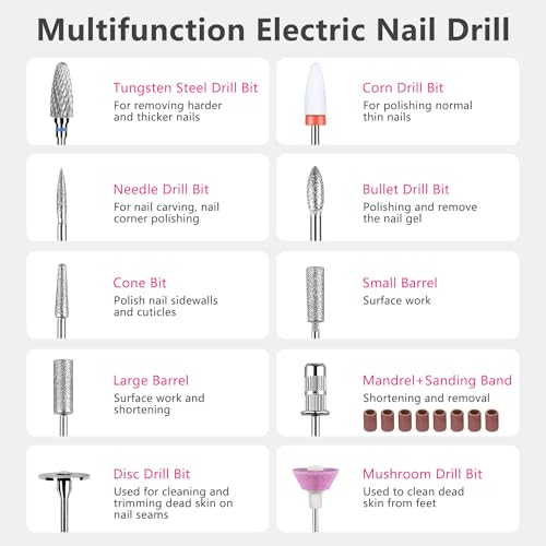 OWill Electric Nail Drill Professional, 35000RPM Rechargeable Machine With LED Display, Portable Electric File for Salon Home Kits, Pink