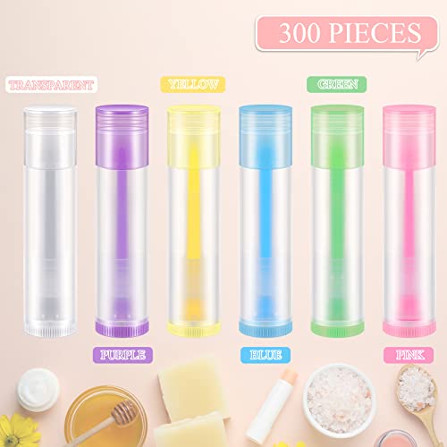 Sumind 300 Pieces Colorful Lip Balm Empty Container 5 ml Refillable Rotatable Clear Tubes Plastic Gloss Lipstick Lip Balm Tubes Holder for DIY Cosmetic Gifts, 6 Colors