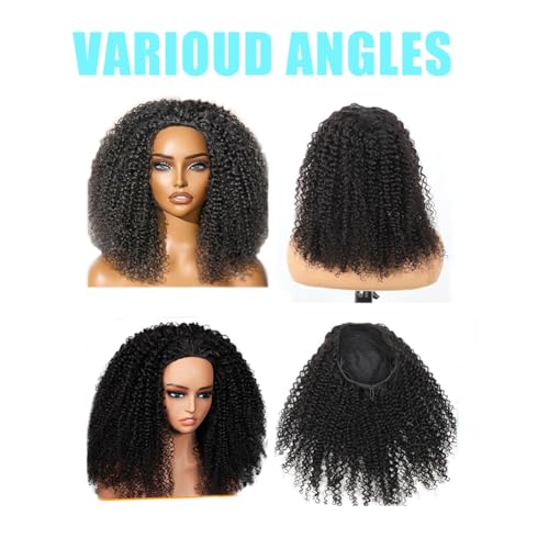 Kinky Curly Half Wig Human Hair 200% Density 3 In 1 Headband Wig Human Hair Glueless Wear and Go Beginner Friendly Drawstring Seamless Flip Over Half Wigs Human Hair Natural Black 22 inch