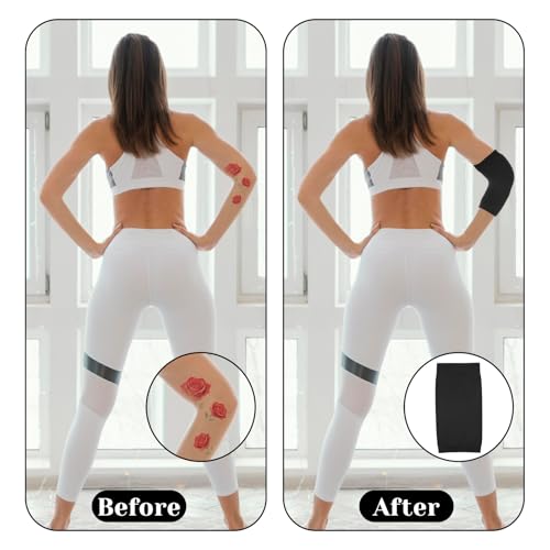 2 Pairs Tattoo Cover up Sleeve, 7.1 X 3.5 Inch Forearm Concealer Support, Tattoo Aftercare UV Protection Over sleeve Fashion Sleeves for Women Men(Black)