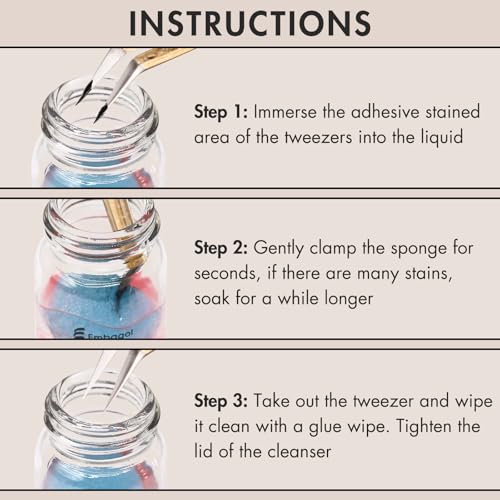 2 Bottles Tweezer Cleanser for Eyelash Extensions Tweezers Glue Remover Liquid for Lash Tools with 2 Spongeballs(2 Bottles Cleanser)