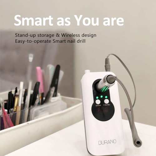 BURANO Rechargeable 35000RPM Electric Nail Drill, Portable E File for Acrylic Nails, 10 Hours Long Life Battery Nail Drill for Acrylic Nails , High Speed Cordless for Professional Use