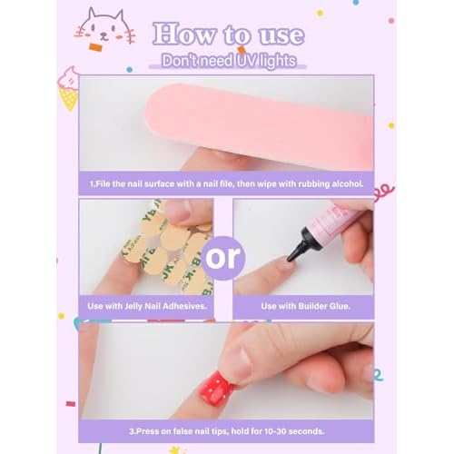 TOROKOM 78 Pieces Press on Nails, Fake Nail Kit Colourful Flower Stick on Nails for Girls Gift Age 8-12, Full Cover Short Acrylic Nails with Nail Adhesives and Glue