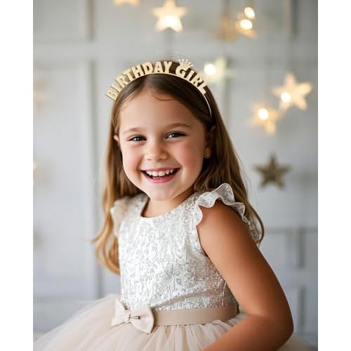 Wecoe Gold Birthday Girl Headband - Sparkling Rhinestone Tiara Crown Hair Accessories for Women Girls - Happy Birthday Party Decorations, Princess Birthday Gift Idea