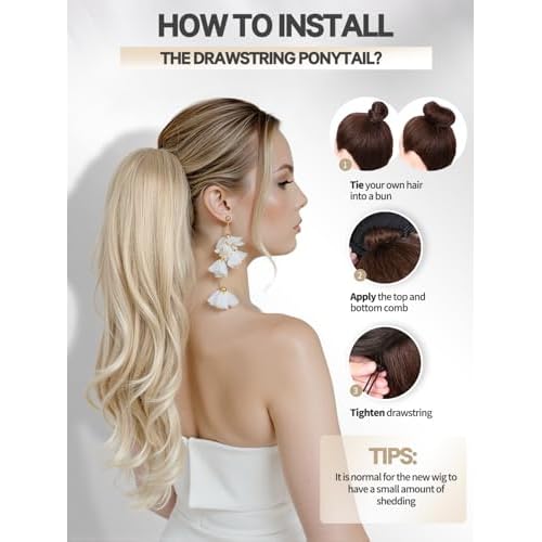 WIGER Ombre Blonde Ponytail Extension 26 Inch Drawstring Ponytail Extension for Women Long Wavy Layered Pony Tails Hair Extensions for Girls Daily Use