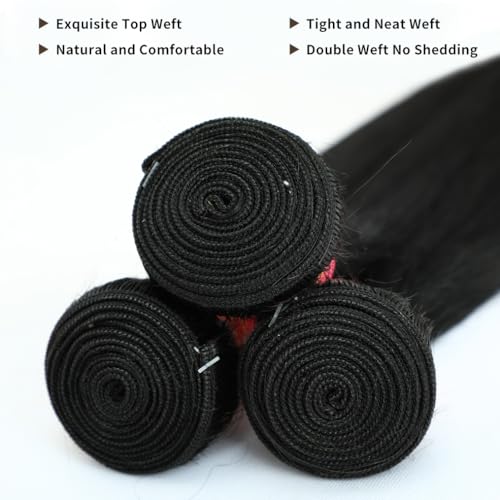 Human Hair Bundles Straight 3 Bundles 24 26 28 Inch 12A Grade 100% Unprocessed Brazilian Virgin Human Hair Bundle Double Weft Human Hair Extensions Natural Black Color