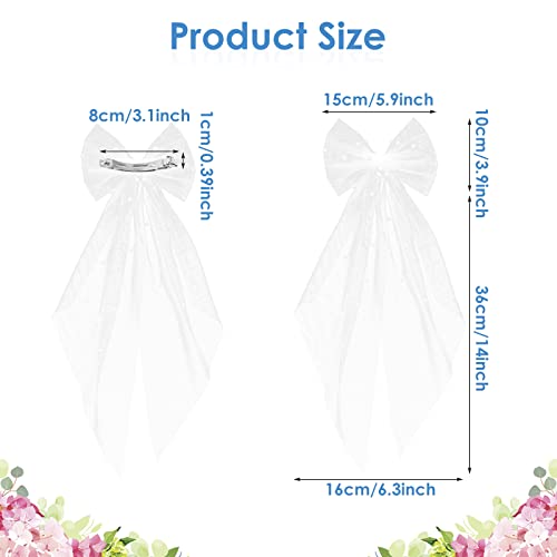 Bridal Pearl Hair Bow Veil Bridesmaid Large Hair Bow Wedding Veil with Barrette Bachelorette Party Decorations Bridal Bridesmaid Gift (White)