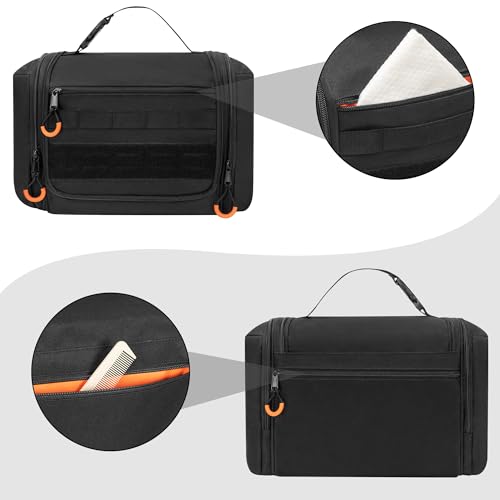 Tactical Toiletry Travel Bag for Men, Hanging Dopp Kit Hygiene Bag Shower Organizer with Hook for Toiletries and Shaving Care, Black (Empty Bag)