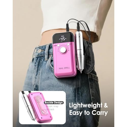 Portable Nail Drill Professional: 45000 RPM Rechargeable Electric Nail Drills Machine with 6 Bits, Drill para U?as Profesional E File for Acrylic, Gel Nails, Manicure & Pedicure - Salon & Home Use