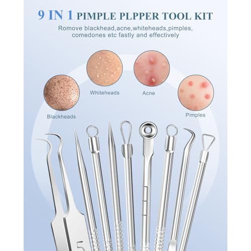 5PCS Blackhead Remover Pimple Popper Tool Kit, Professional Stainless Pimple Acne Blemish Removal Tools Kit for Face (Silver)