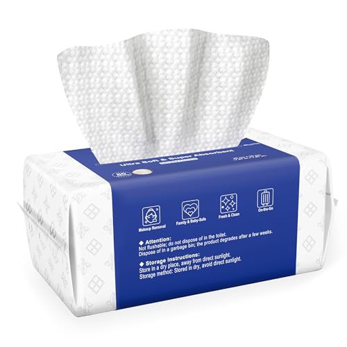 Ourmed Life Face Towels, Thicker Disposable Biodegradable Clean Face Wipes for Sensitive Skin, Lint- free Face Cloths for Makeup Remover, Skincare and Women Cleaning, Dry Wipes, 80 Count Dot Texture