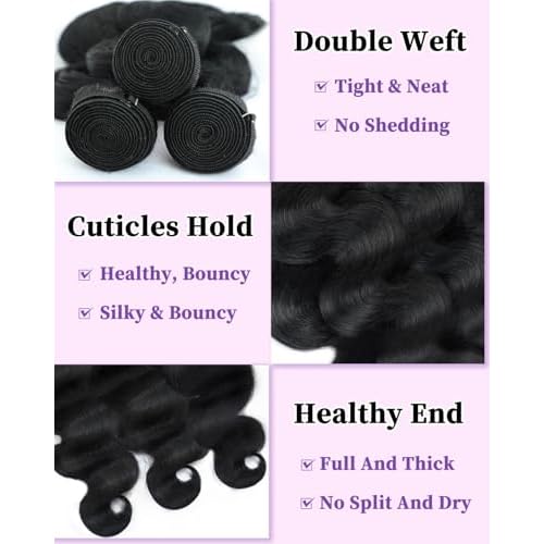 DJFG 12A Human Hair Bundles with Closure Body Wave 20 22 24+18 Inch 5x5 HD Frontal Body Wave Bundles Human Hair Real 100% Raw Unprocessed Brazilian Virgin Sew in Quick Weave Natural Black Deals