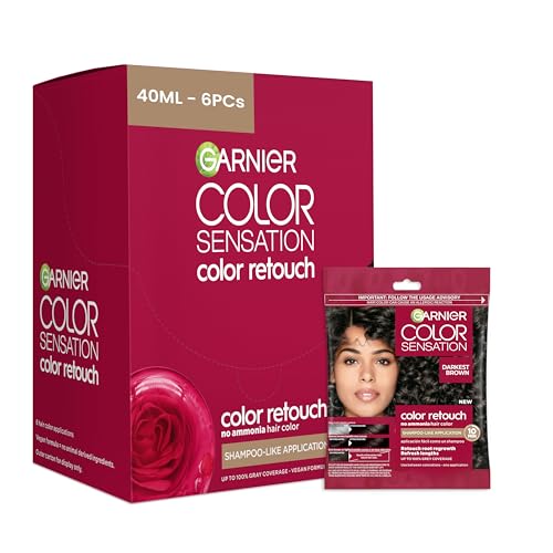 Garnier Color Sensation Color Retouch, Demi Permanent Hair Dye for Roots with 100% Gray Coverage, Darkest Brown Hair Dye 4.0, Pack of 6 (Packaging May Vary)