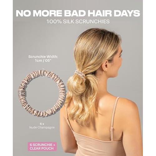 SUNDAYSILKS¢â Luxurious Mulberry Silk Scrunchies for Women & Girls | No-Slip, Silky Hair Ties for Natural, Curly, Thin or Thick Hair | Gentle Hold for Ponytails & Sleep | Mini to Large Sizes [6 Pack]