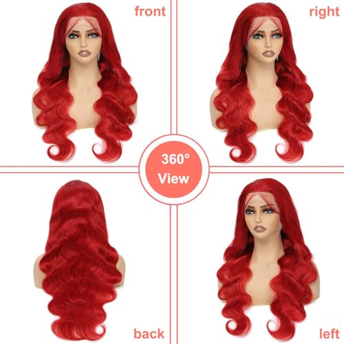 Red Lace Front Wigs Human Hair Pre Plucked 13x6 Body Wave Wigs for Black Women Hot Red Frontal Wigs Human Hair 180% Density 30 Inch