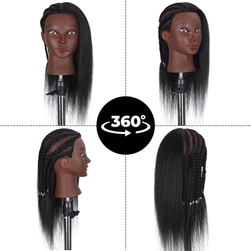 16" Mannequin Head 100% Human Hair Hairdresser Training Braiding Styling Manikin Cosmetology Makeup Manican Doll Display Practice with Stand(Black 16inch A)