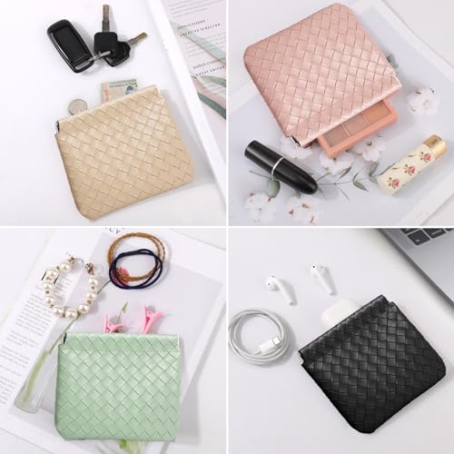 BUSOHA 4 PCS Small Makeup Bag for Purse, Mini Portable Cosmetic Bags for Women, Weave Coin Purse Lipstick Cosmetic Accessories Organizer, Small Travel Kit Storage Pouch