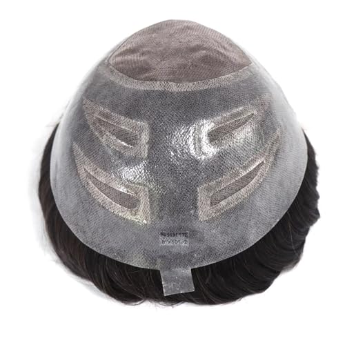 blazingfire Toupee Hair System for Men Human Hair Natural Hairline French Lace Front Mens Toupee Hairpieces Fine Mono Hair Prosthesis Replacement Male Toupee 8x10 Inch Off Black 1B with 10% Grey