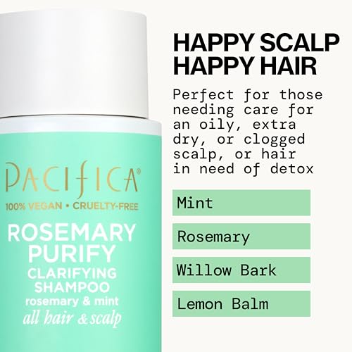 Pacifica Clarifying Shampoo ? Rosemary Purify Invigorating Shampoo w/Soothing Mint for Detoxing Hair & Scalp Build-Up, Sulfate & Silicone Free - Vegan & Cruelty-Free Dermatologist Tested