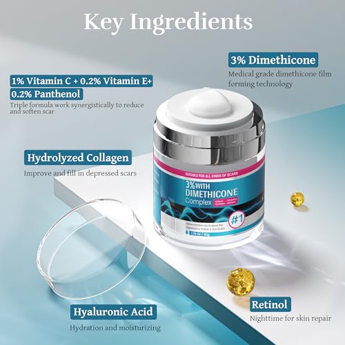 Advanced Scar Cream, Scar Reduction Treatment for Improves Skin Texture & Helps Remove Acne, Stretch Marks, Surgery, C Section, Burn, Keloid & Hypertrophic Scars 1.76 Oz (50g)