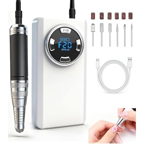 ?Lumcrissy 40000RPM Professional Electric Nail File Kit - Rechargeable Cordless Nail Drill for Acrylics Gel Nails, Portable Efile Machine with 6 Bits for Home Salon Manicure Pedicure Care (White)??
