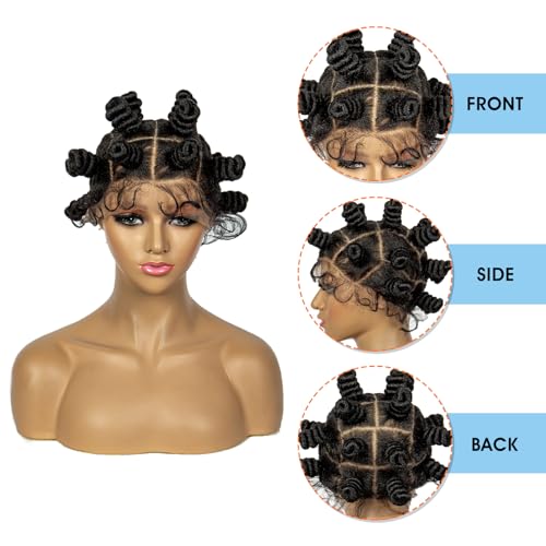 Bantu Knots Wig Braided Wigs for Black Women Transparent HD Full Lace Knotless Box Braided Wig Loc Wig Synthetic Lace Front Braided Wigs with Baby Hair Handmade Faux Locs Wig